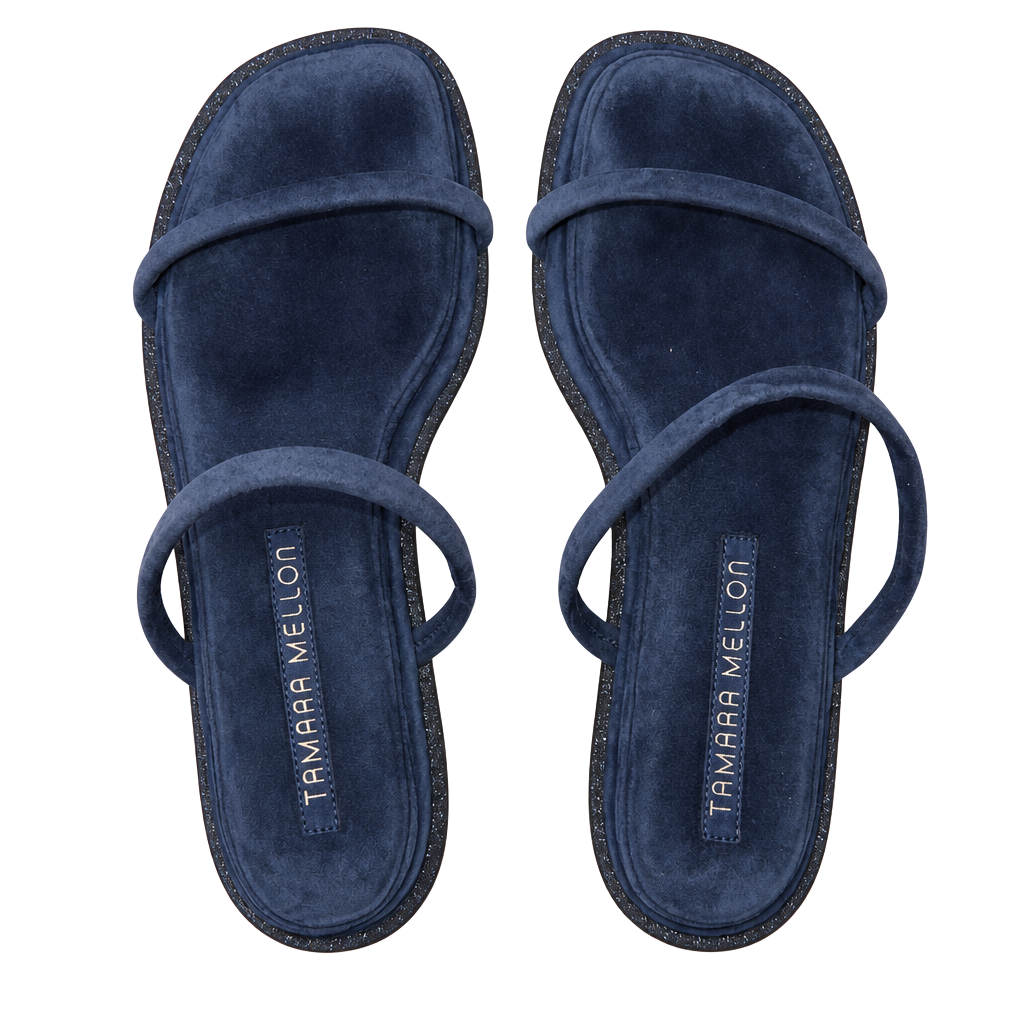 Tamara Mellon Blue Suede Glitter Flat Slide Sandals 1