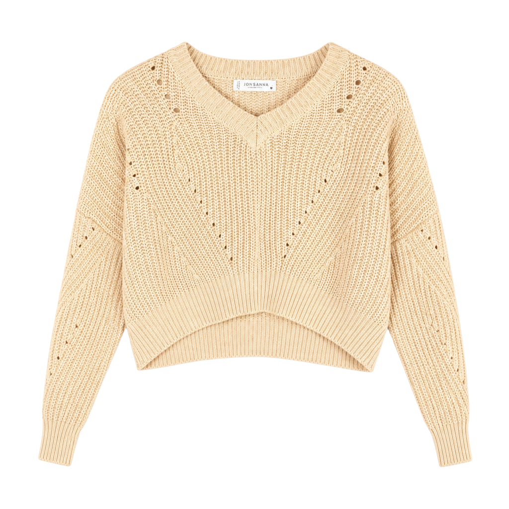 Jon & Anna Contemporary V-Neck Pointelle Knit Cropped Sweater Size Medium 1