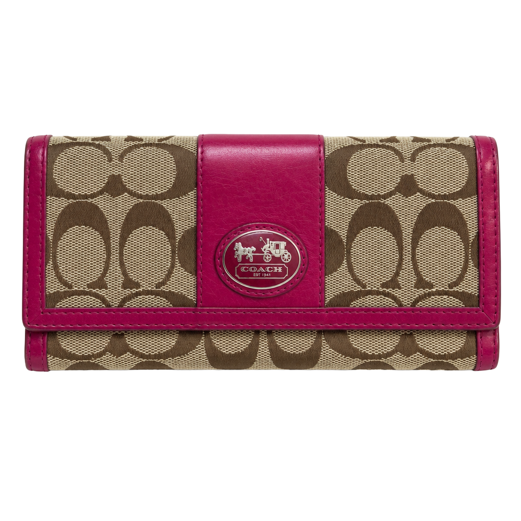 Coach Signature Canvas and Pink Leather Continental Flap Wallet 1