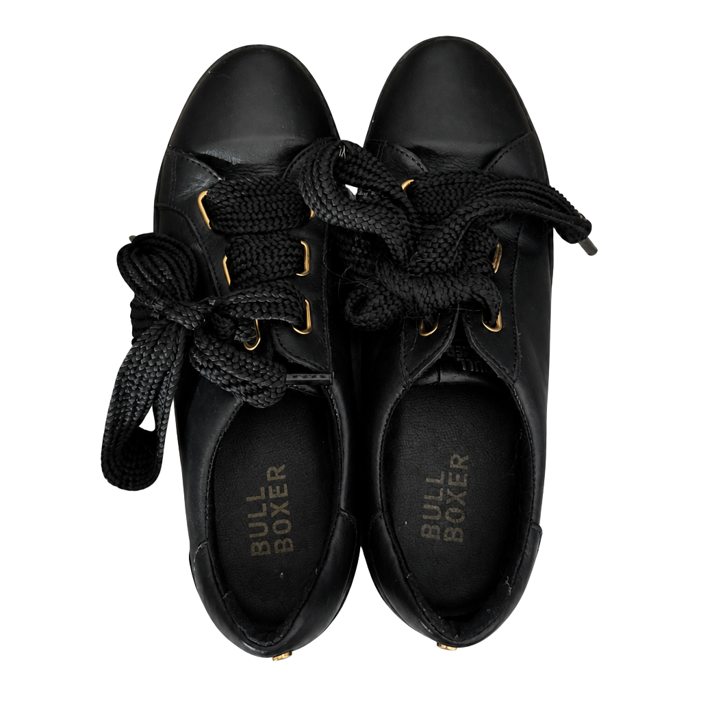 Bullboxer Women's Black Leather Low-Top Ribbon Lace-Up Sneakers 1