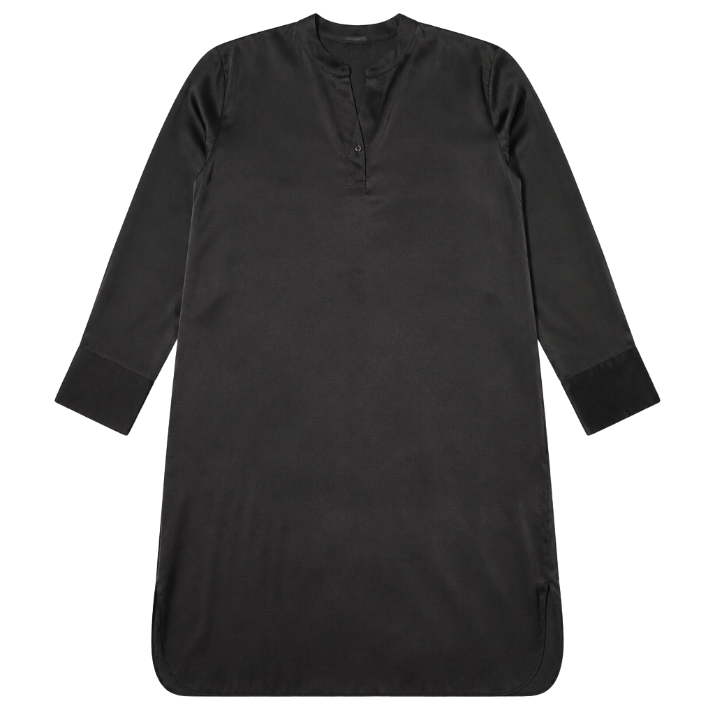 Banana Republic V-Neck Women’s Tunic Dress Size XL Black Satin Button Front 1