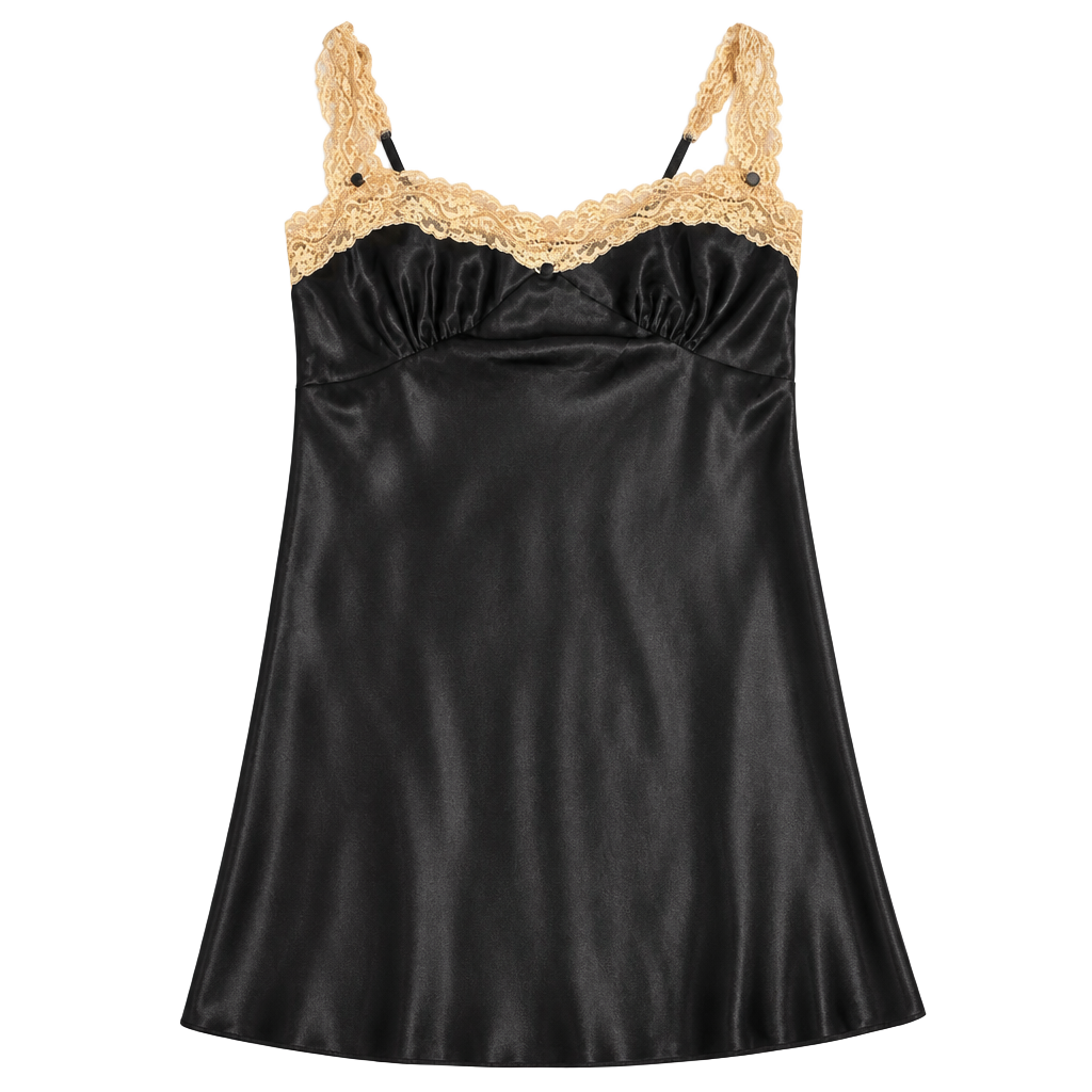 Victoria's Secret Chemise women’s L Black Satin Lace Trim Nightie Slip Dress 1
