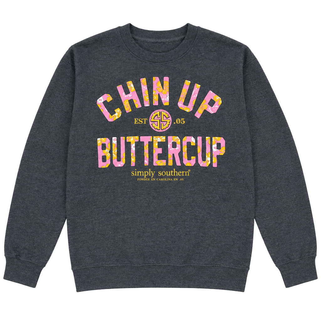 Simply Southern Chin Up Buttercup Sweatshirt Gray 1