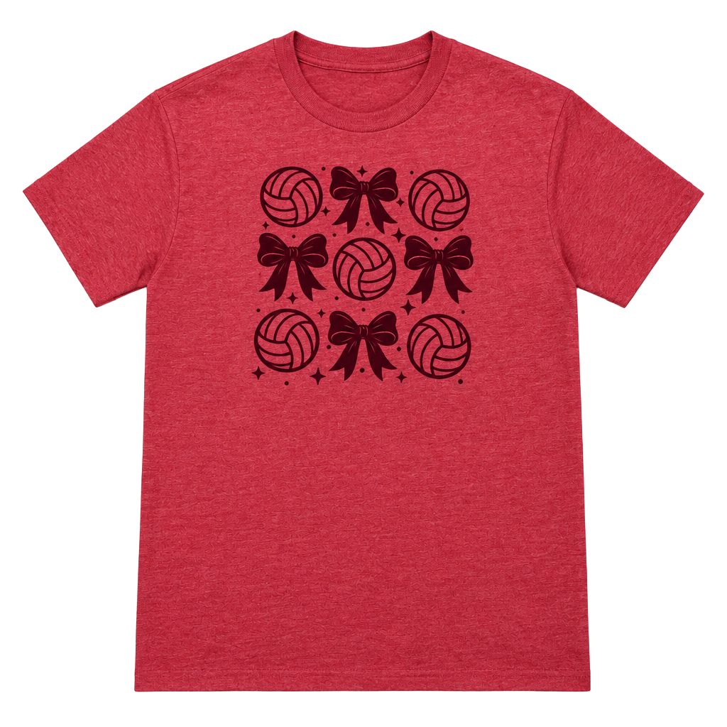 Gildan Volleyball Bow Graphic T-Shirt Size S Red Heather Sports Tee 1