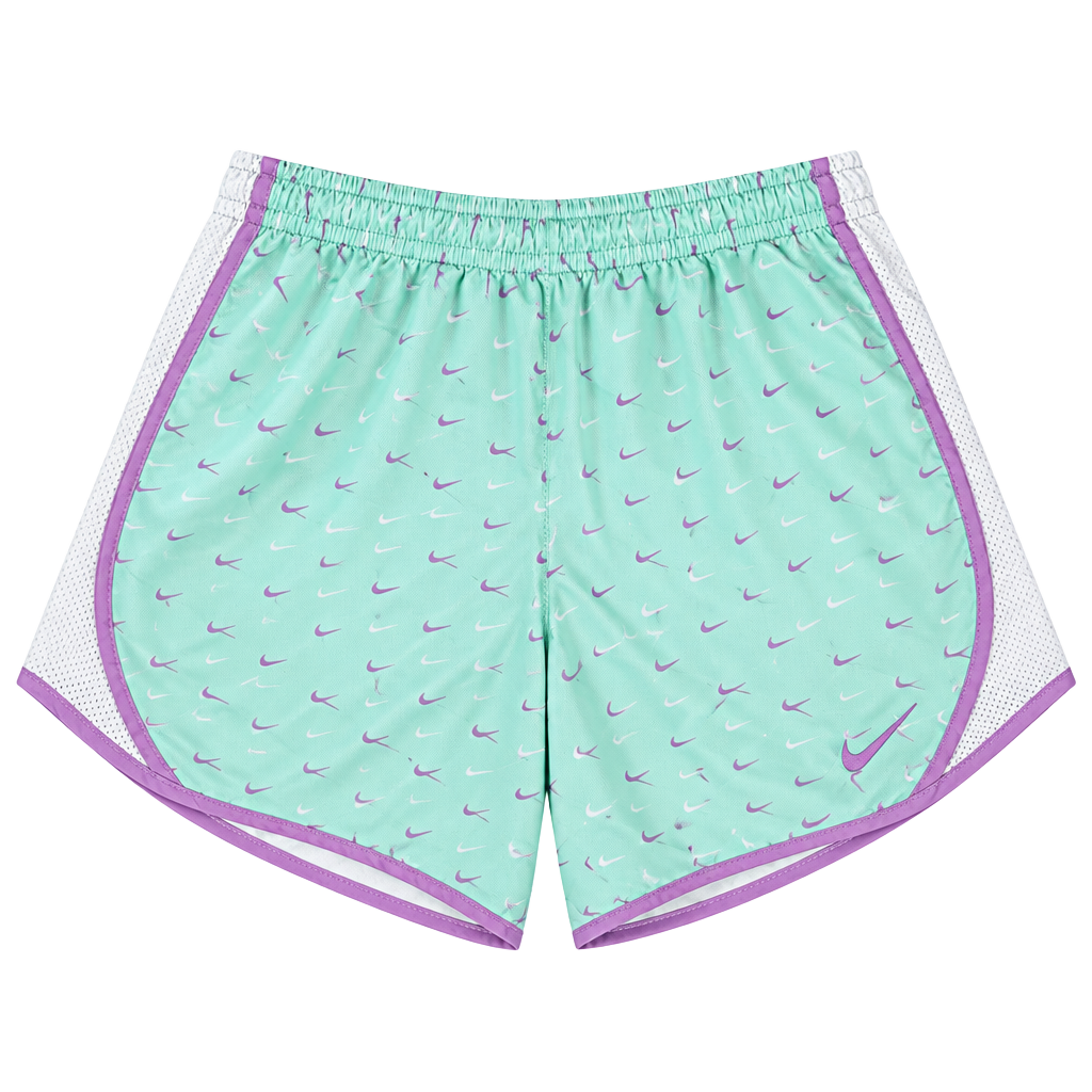 Kids Nike Dri-FIT Tempo Running Shorts Size L Mint Green Purple Swoosh Print 1