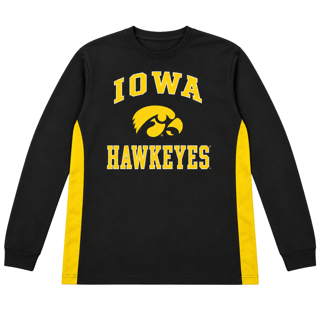 Iowa Hawkeyes Long Sleeve Athletic Shirt Black Yellow 1