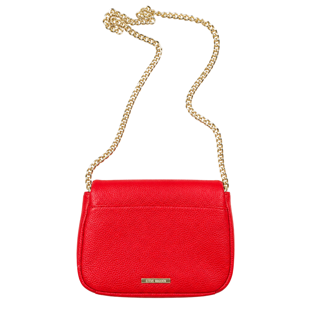 Vince Camuto Red Leather Crossbody Bag Gold Chain Ring Flap 1