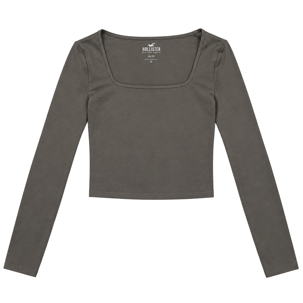 Hollister Long Sleeve Square Neck Crop Top Size S Brown 1
