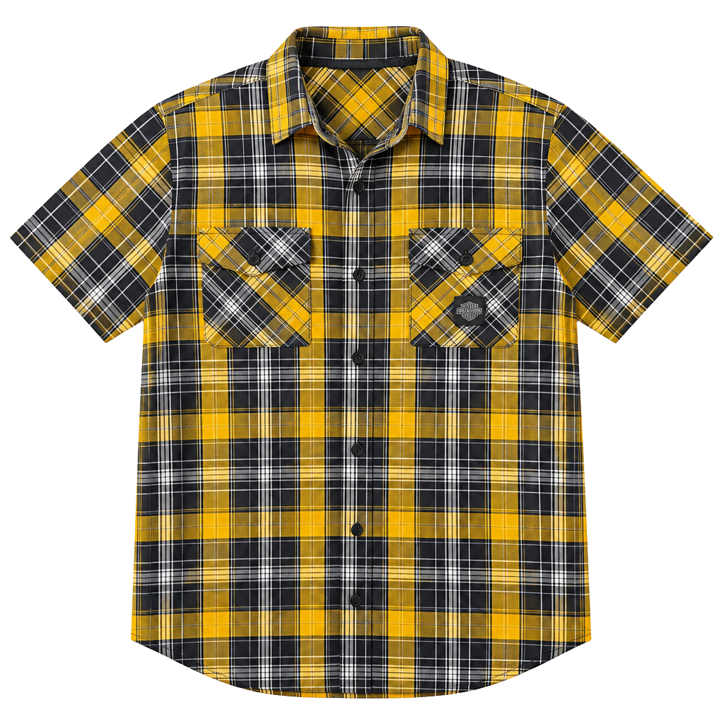 Harley-Davidson Backing It Plaid Shirt Size M Yellow Black Short Sleeve 1