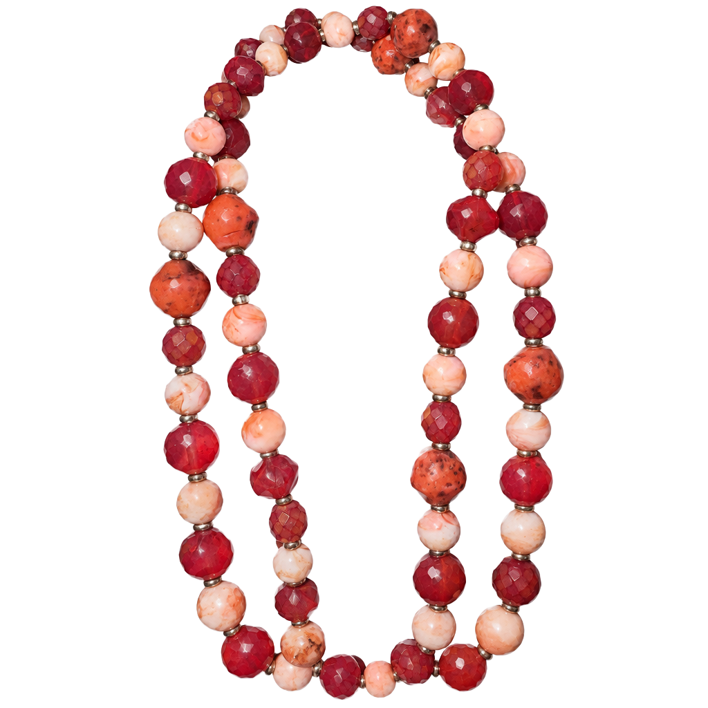 Vintage Carnelian Agate Beaded Long Necklace Orange Red 1