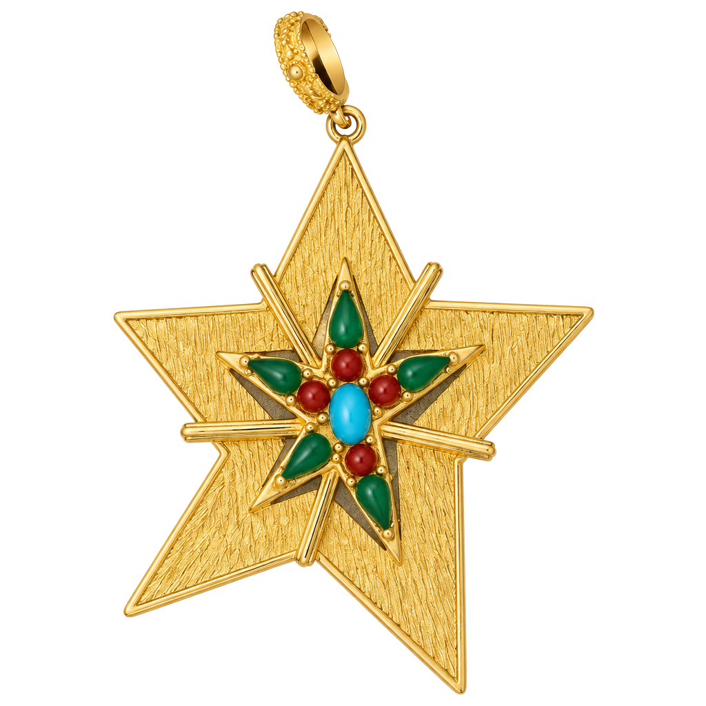 Art Mode Art Jewelry Vintage Gold Tone Star Pendant With Cabochons 1