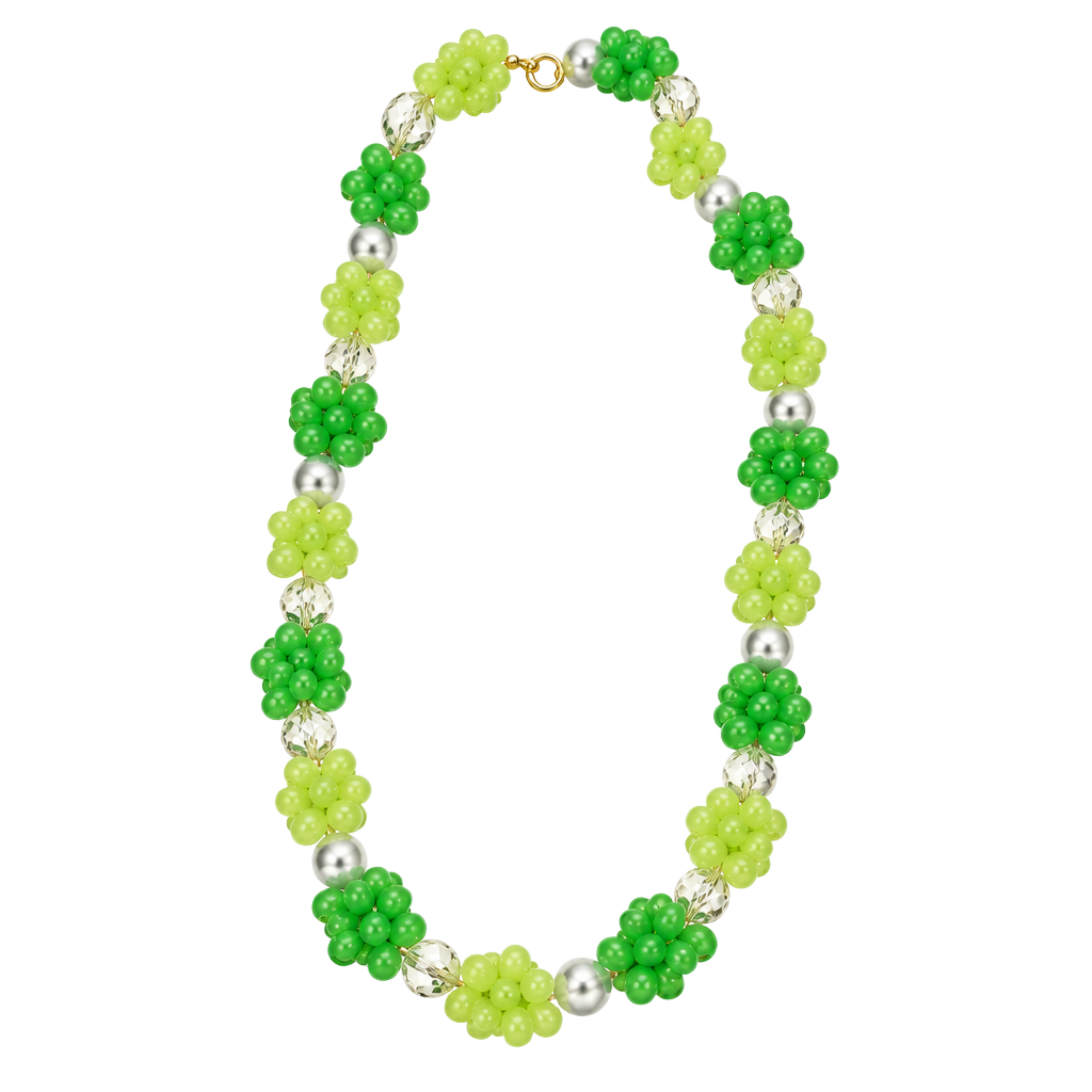Handmade Green Floral Beaded Necklace Pearl and Crystal Accents 1