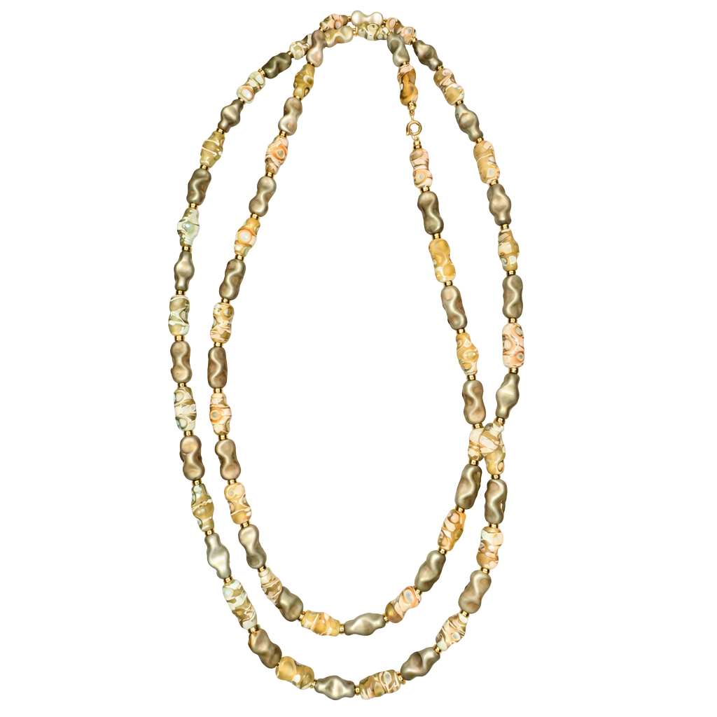 Vintage Beaded Necklace Brown Spiral Shell Resin Strand Jewelry 1