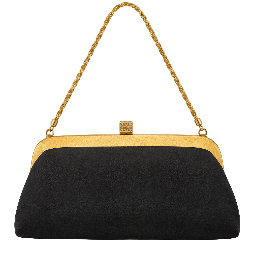 Rosenfeld Saks Fifth Avenue Black Satin Evening Clutch Handbag 1