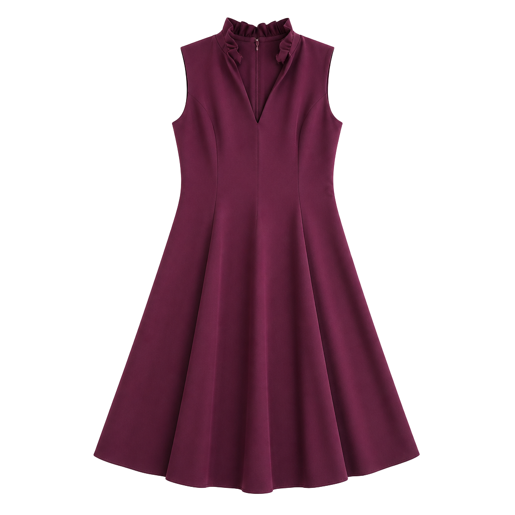 Calvin Klein Ruffled Neck A-Line Dress in Plum 1