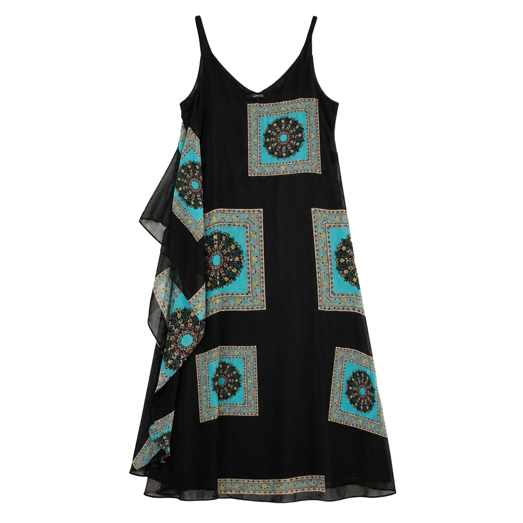 Black & Turquoise Printed Slip Dress 1