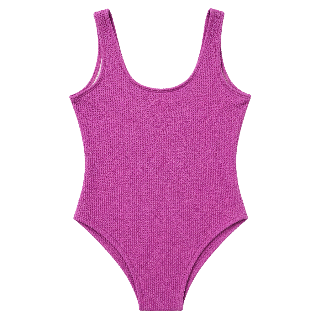 Purple Crinkle Smocked Scoop Neck One Piece Swimsuit Size L 1