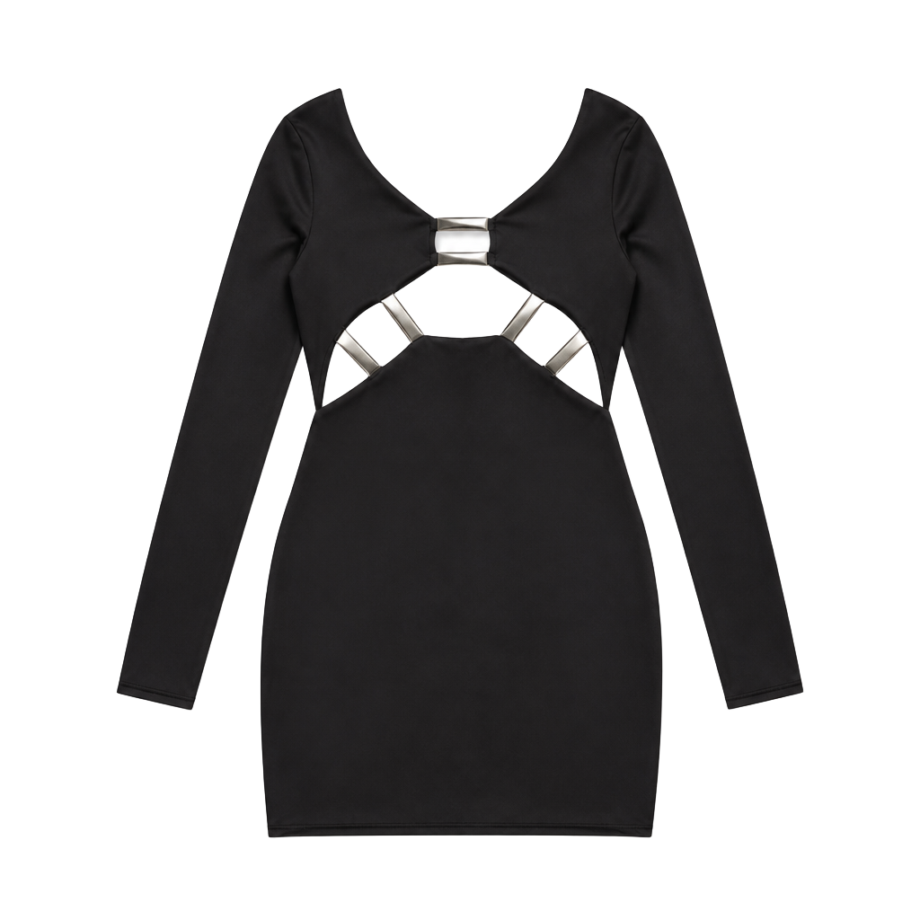 Black Long Sleeve Bodycon Dress With Cut Outs 1