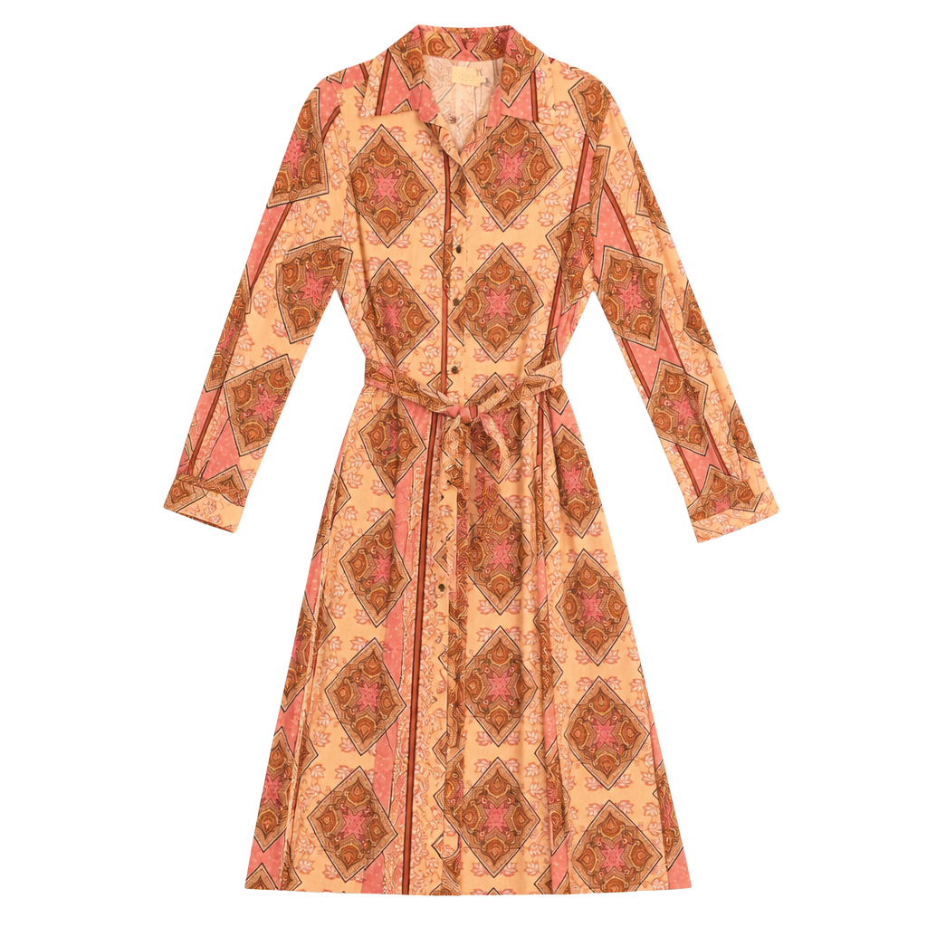 Nekane NKN Long Sleeve Paisley Print Maxi Shirt Dress 1