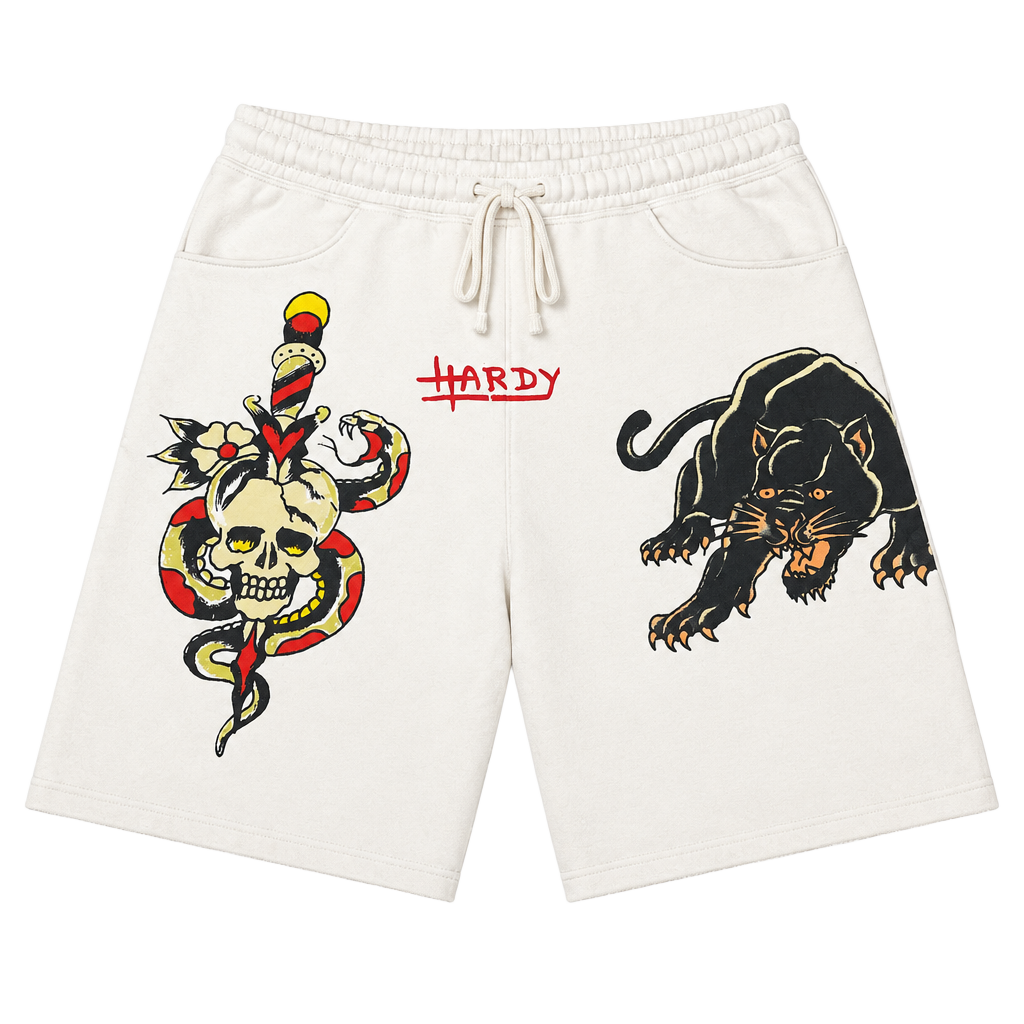 Ed Ed Hardy Sweat Shorts Size M White Tattoo Skull Panther 1