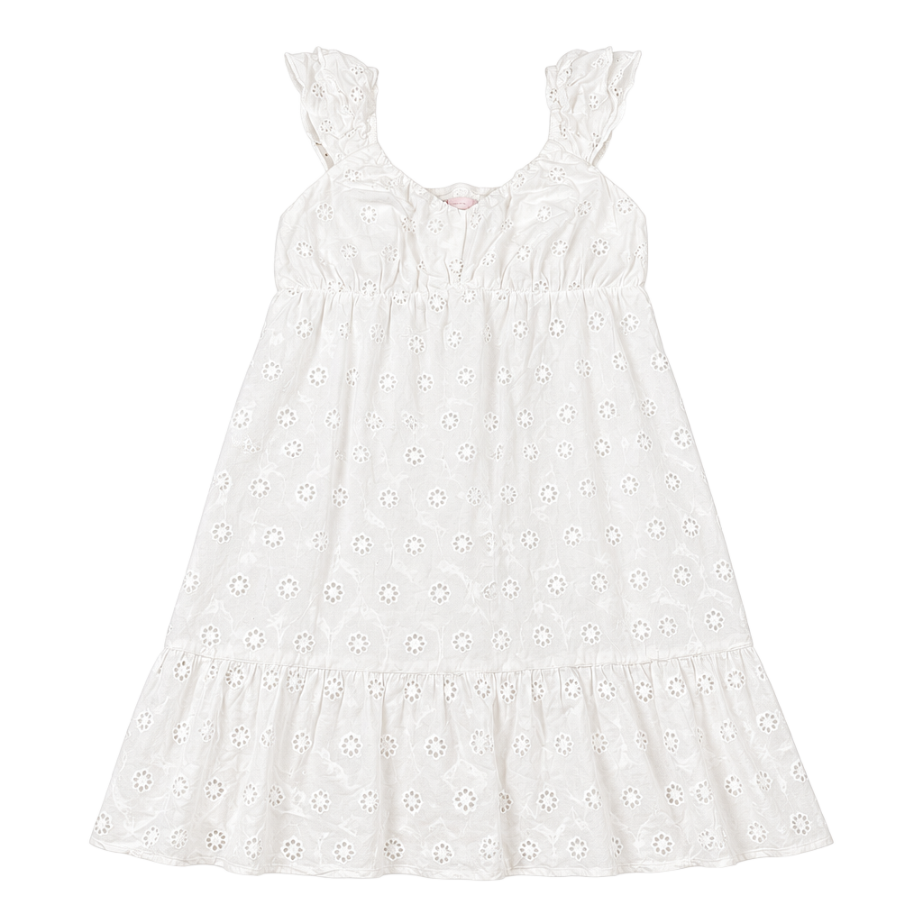 SO Goods For Life Eyelet Dress Size L White Cotton Ruffle Mini 1