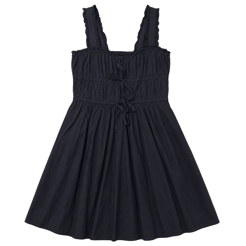 Topshop Black Cotton Smocked Tie-Front Mini Dress 1