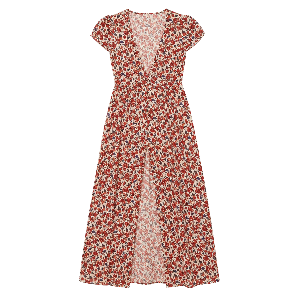 Pampelone Red Floral Print V-Neck Flutter Sleeve Maxi Dress 1