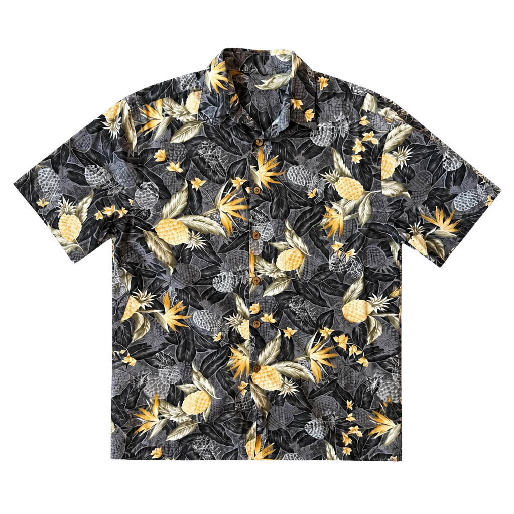 Vintage Island Shores Men's Short Sleeve Pineapple and Tropical Floral Button Up Shirt Cotton Small 1