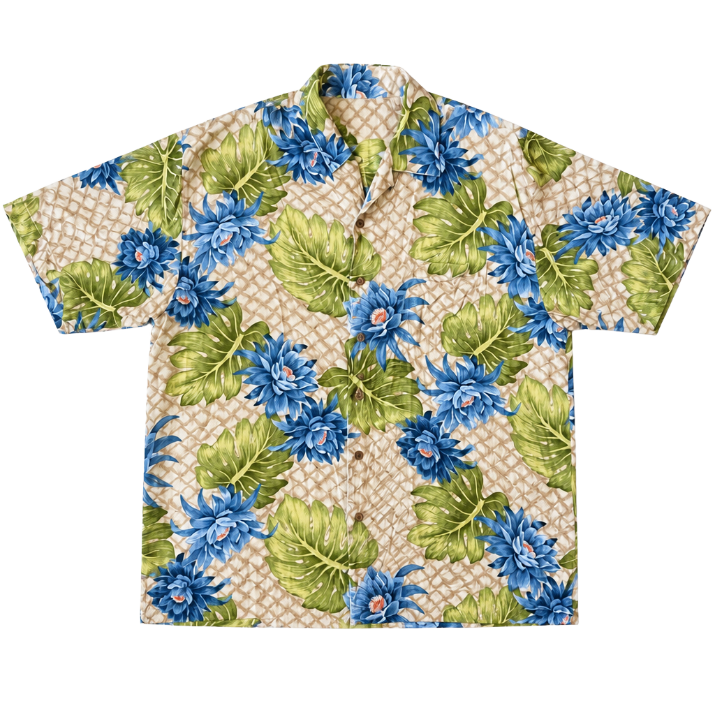 Pusser's Island Reserve 100% Silk Hawaiian Shirt Blue Floral & Monstera Leaf Size Large 1