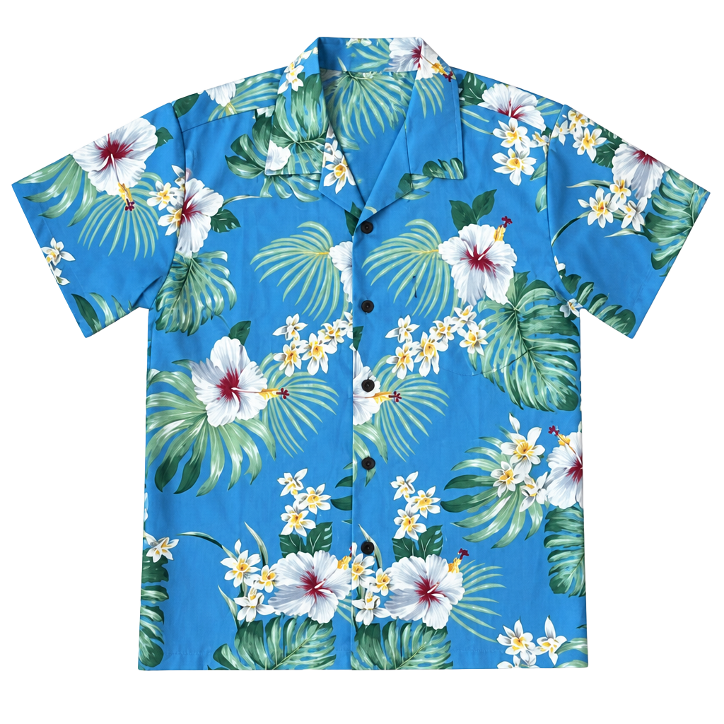 Palmwave Men's Hawaiian Shirt Blue Tropical Hibiscus Floral Short Sleeve Size Medium 1