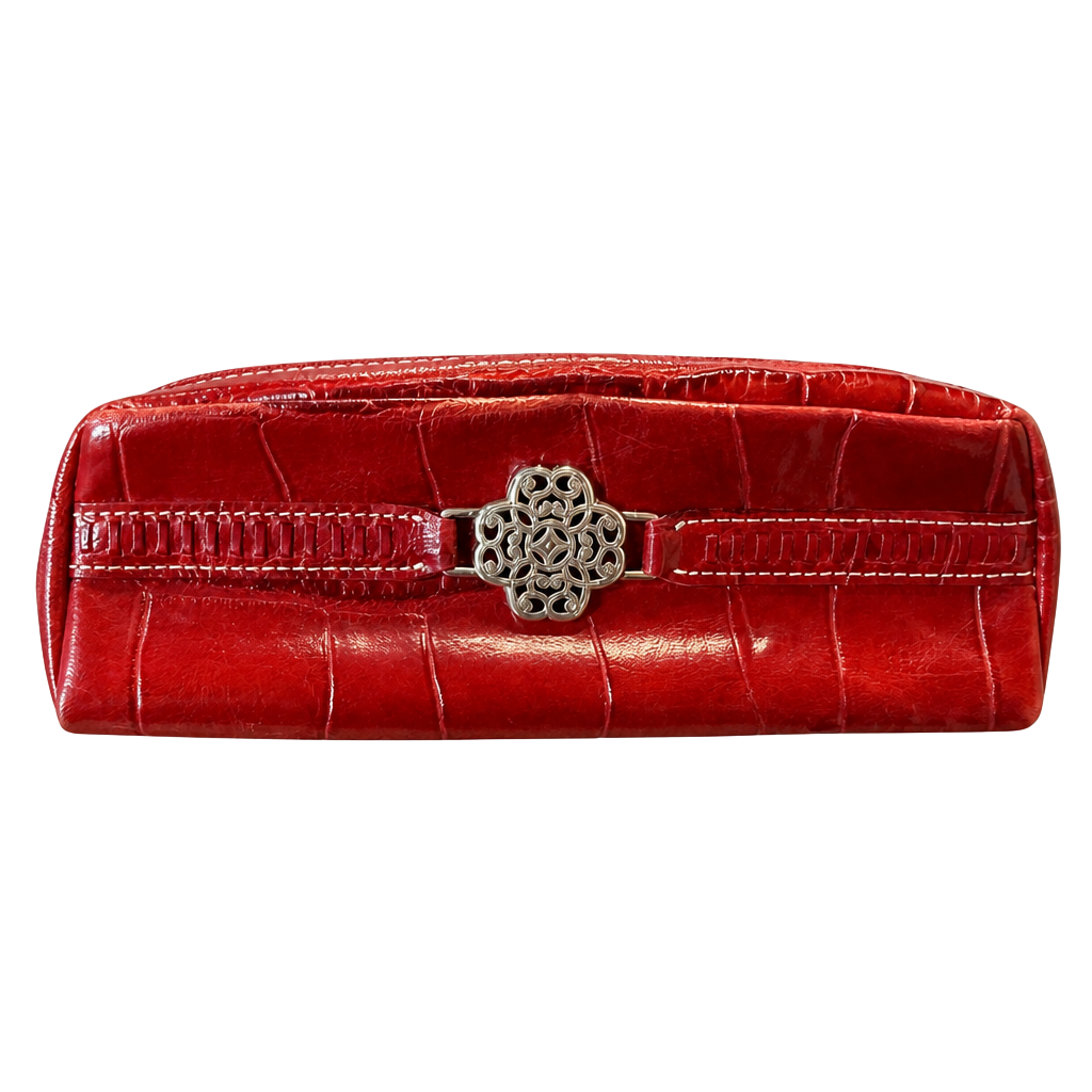 Brighton Red Moc Croc Embossed Leather Skribble Wallet with Silver Filigree Detail 1