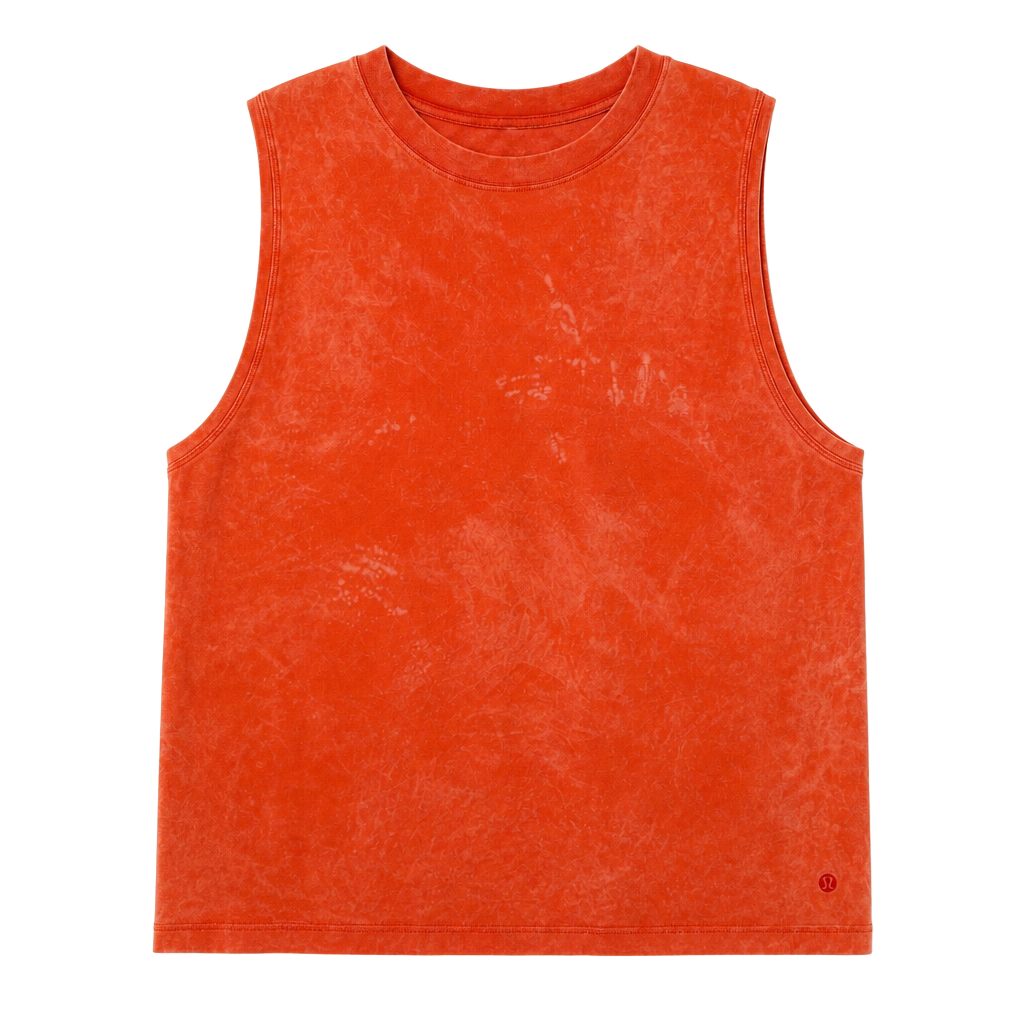Lululemon Muscle Tank Top Orange Acid Wash Split Back 1