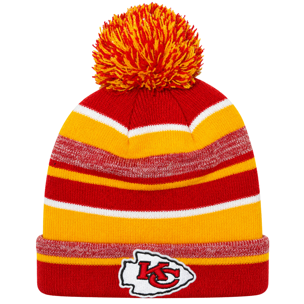 New Era Kansas City Chiefs Striped Pom Knit Beanie Hat One Size 1