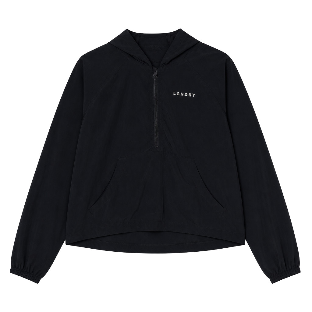 LGNDRY Quarter-Zip Cropped Athletic Windbreaker Pullover Hoodie 1