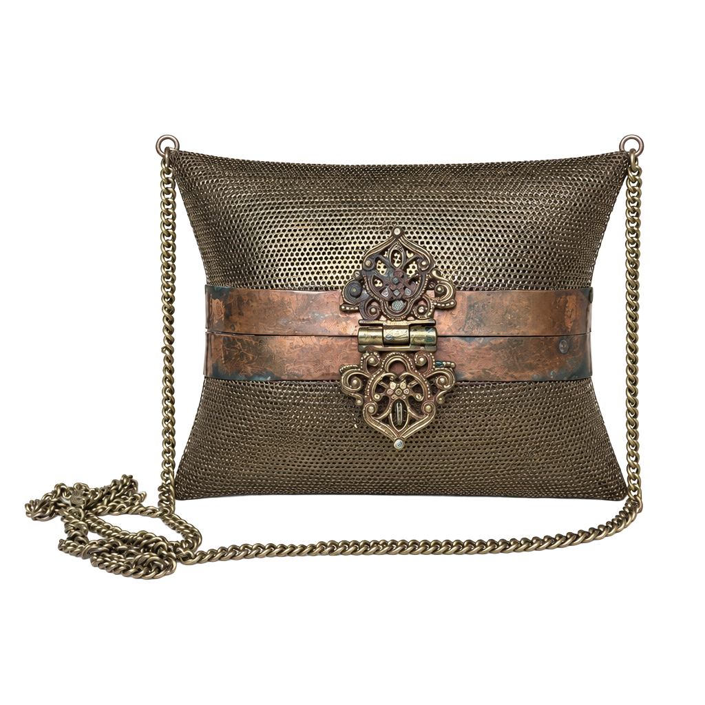 Vintage Ornate Perforated Brass Pillow Shoulder Bag Purse 1