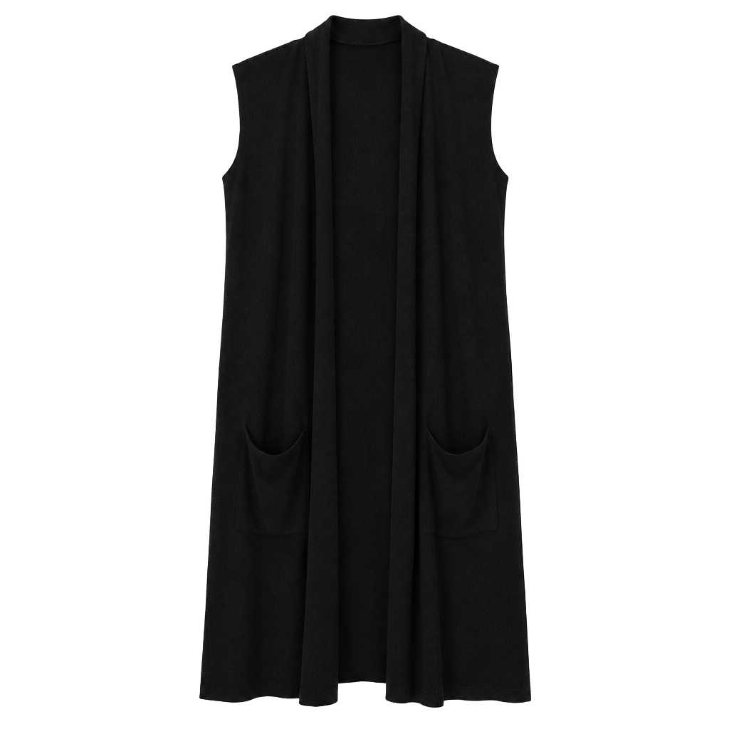 genx Long Vest Size S Black Open Front Sleeveless Cardigan 1