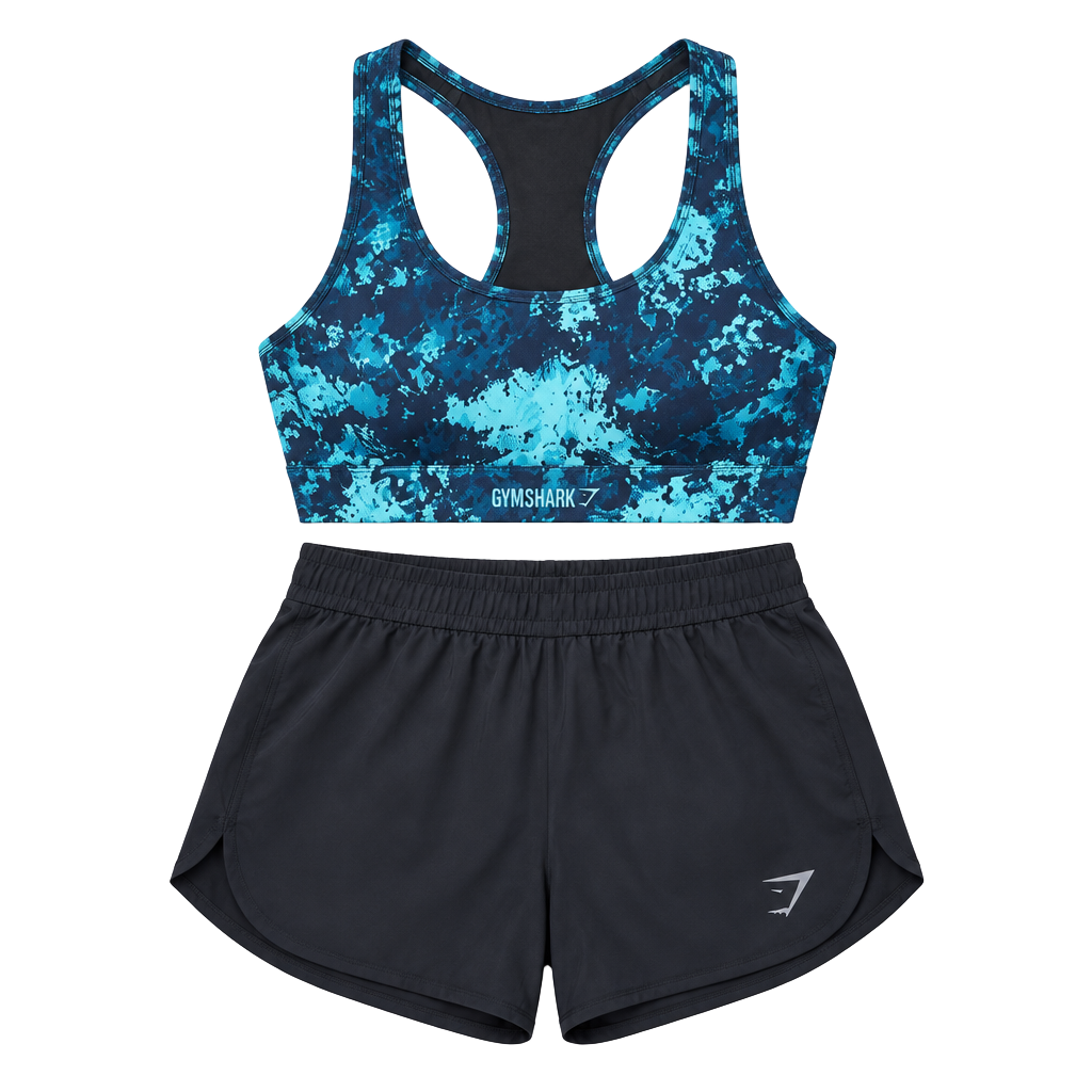 Gymshark Sports Bra Size S Blue Teal Camo Print Activewear 1