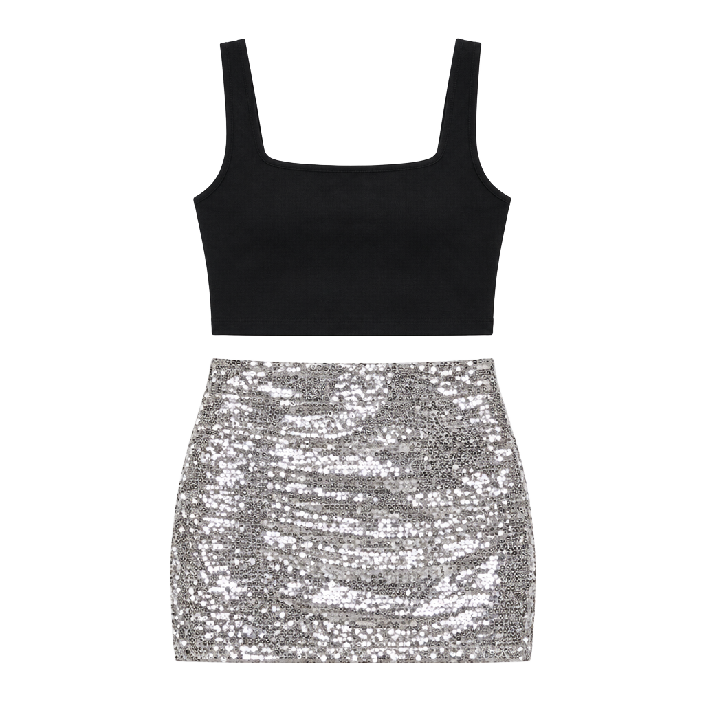 Future Collective Sequin Mini Skirt Size 1X Silver Party 1