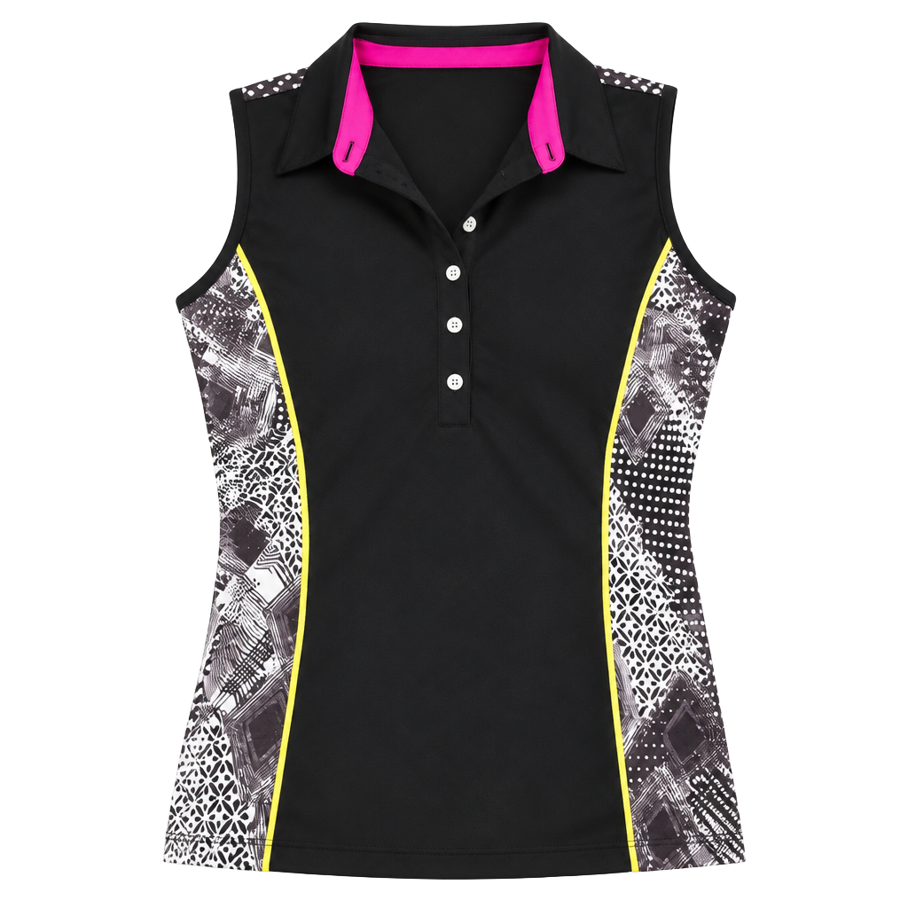 Callaway Golf Sleeveless Polo Size L Black Pink Geometric 1