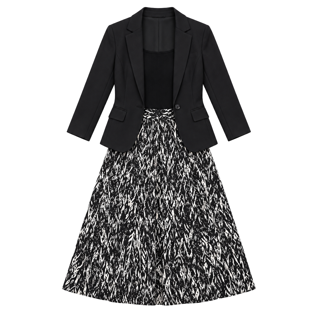 Coldwater Creek Midi Skirt Size M Black White Abstract 1