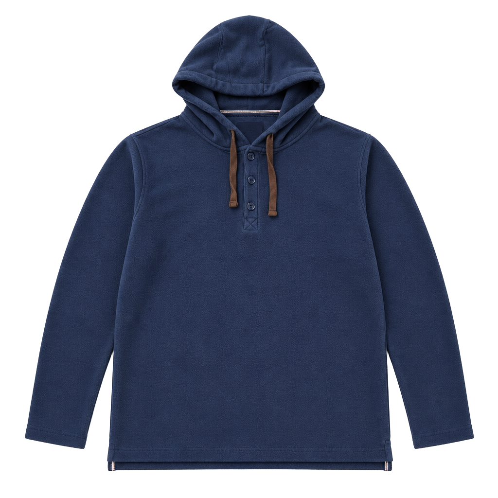 Weatherproof Vintage Navy Blue Fleece Henley Hoodie Long Sleeve Pullover 1