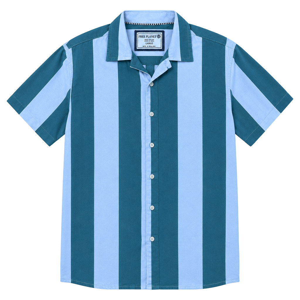 Free Planet Camp Shirt Size Large Green White Striped Short Sleeve 1