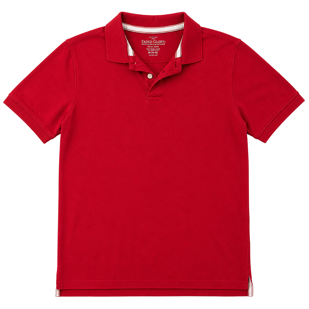 Faded Glory Men's Organic Cotton Short Sleeve Pique Polo Shirt Red 1