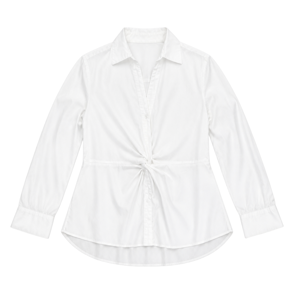 INC International Concepts Twist Front Blouse Size M White Long Sleeve 1