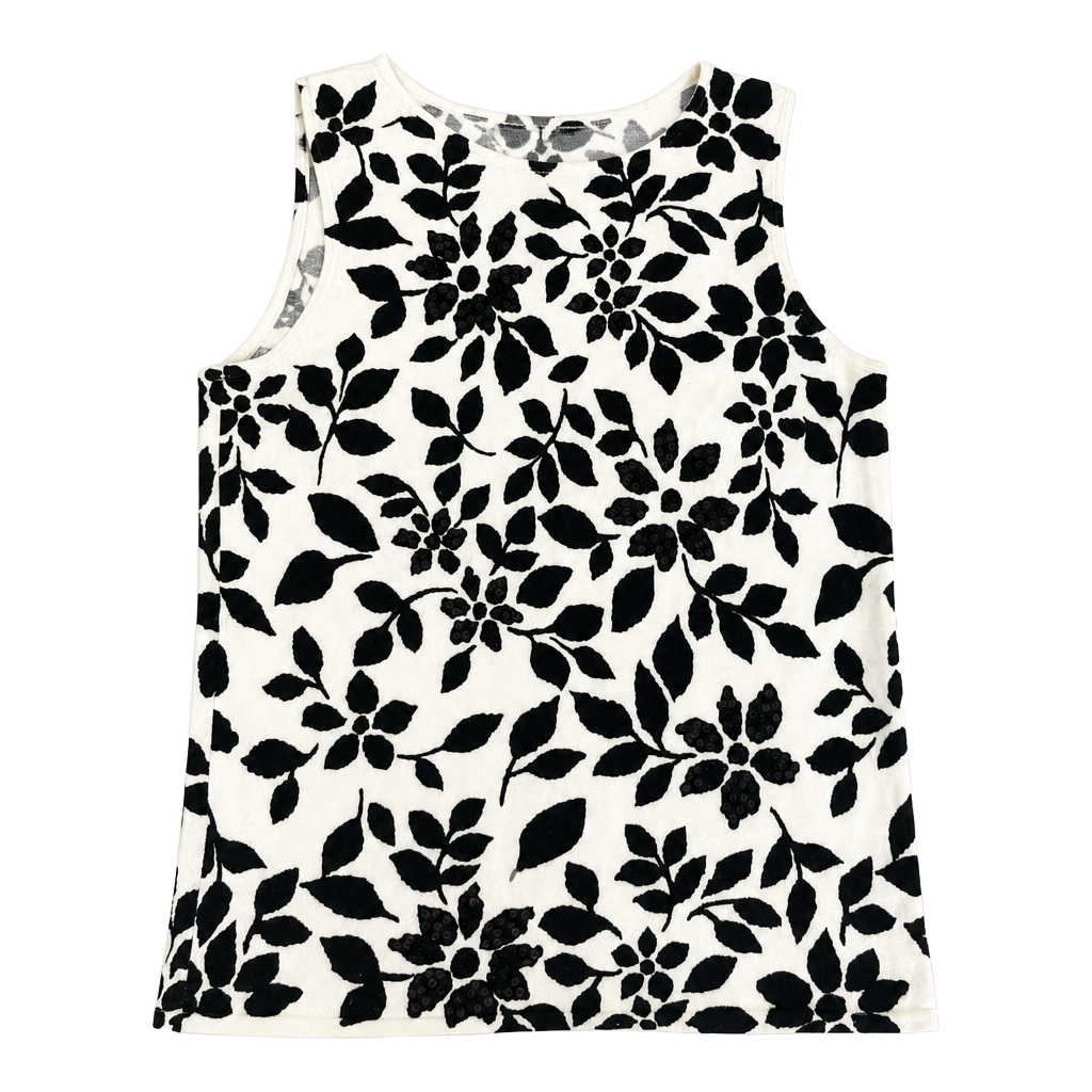Charter Club Tank Top Size S Black Cream Floral Sequin Knit Sweater 1