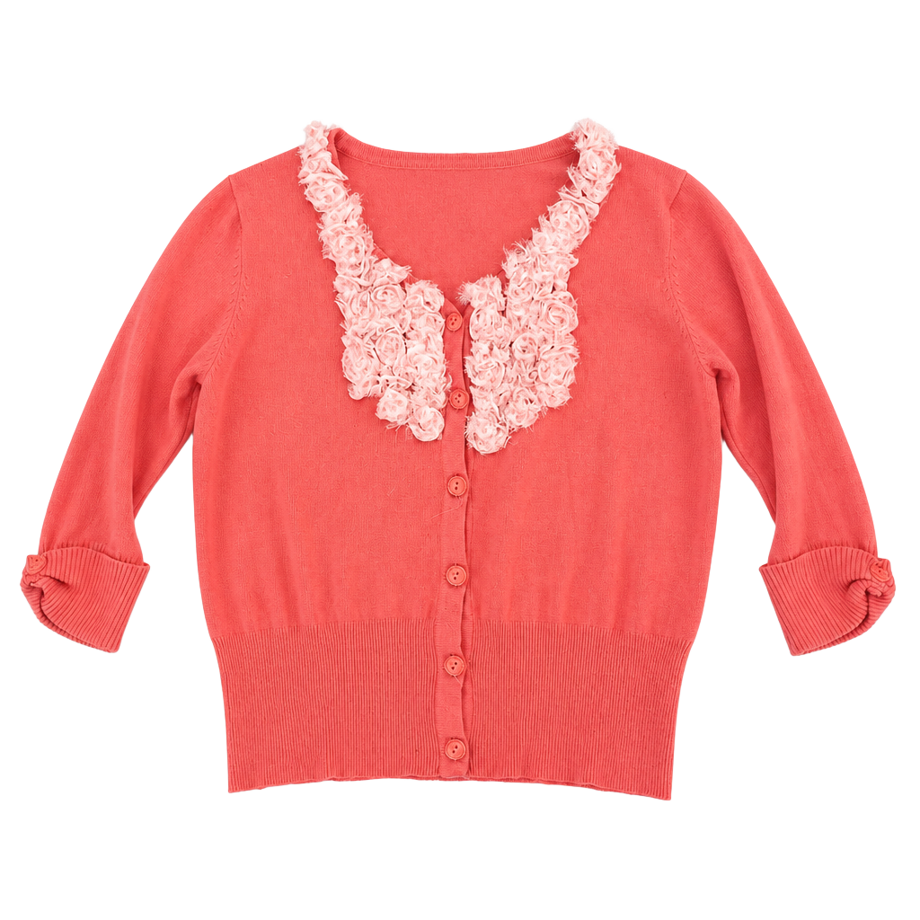 Fever Cardigan Coral Rosette Collar Sweater 1