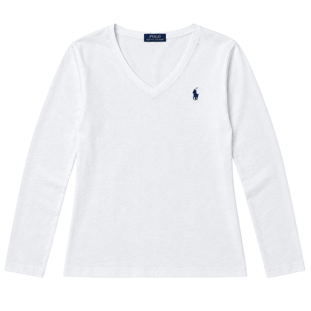 Polo Ralph Lauren Long Sleeve V-Neck T-Shirt Size L White 1