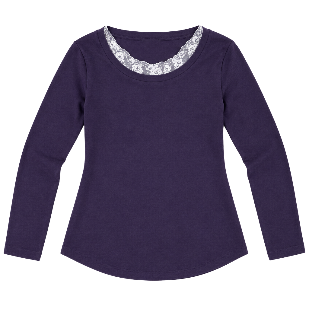 White Stag Long Sleeve Shirt Size M Purple Lace Trim 1