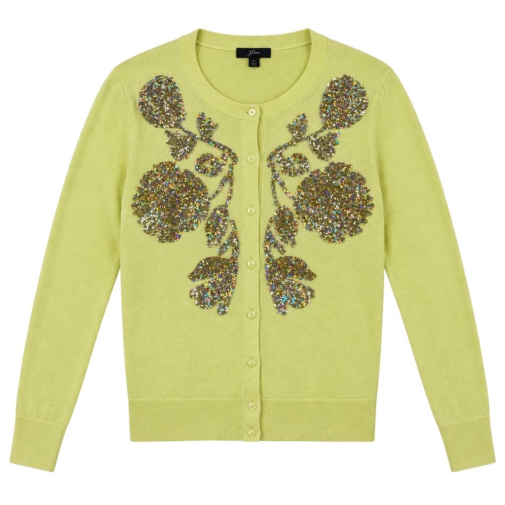 NWT J.Crew Cardigan Sweater Size L Yellow Sequin Floral Embellished New 1
