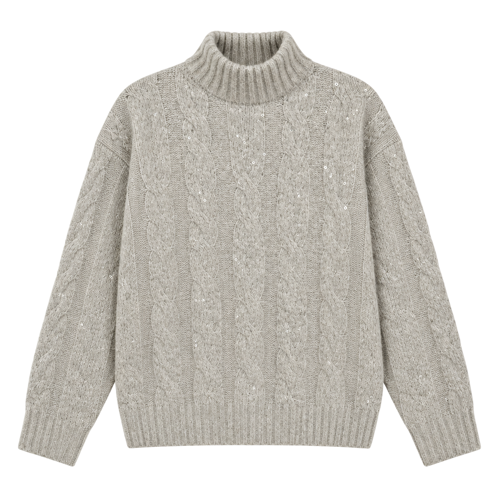 NWT Lulus Mock Neck Sweater Size M Beige Cable Knit Sequin Pullover 1